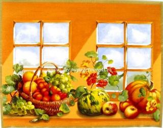 Košík ovoce na okně, papírové prostírání 33x42cm