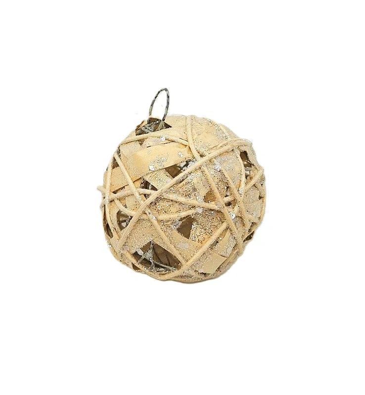 Koule 7,5 cm kov/proutí, zlatá/natural