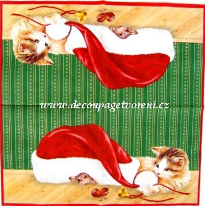 Kočka a myš ve vánoční čepici, zelená