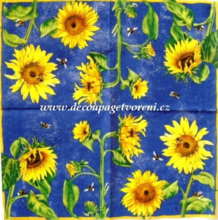 Slunečnice se čmeláky/modrá, 25x25 cm