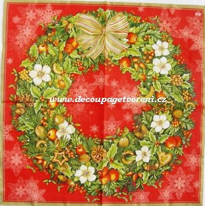 Sváteční věnec s mašlí, červená