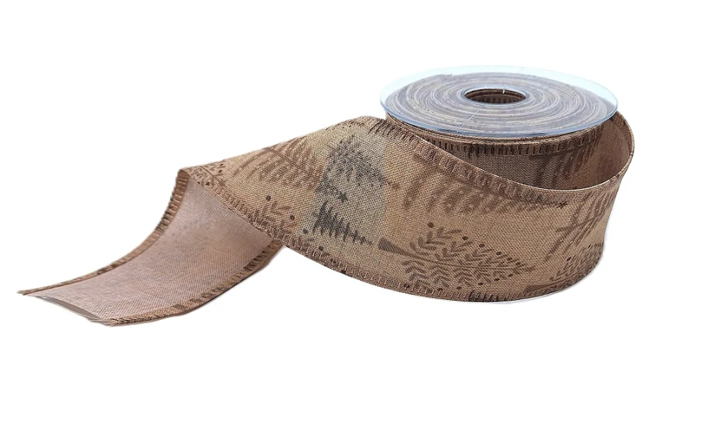 Stuha 70 mm x 1 m, světlá hnědá stromky