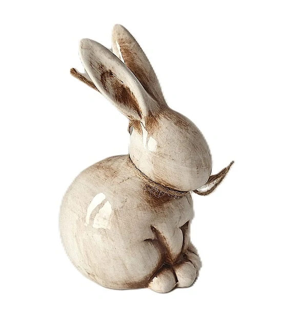 Zajíc 12 cm (porcelán) krémová, s květinou