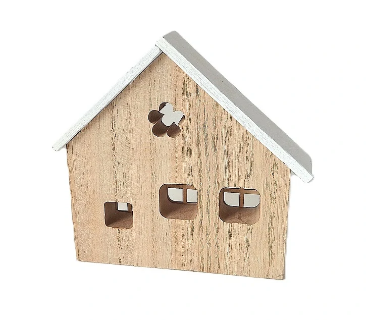 Domek 12,5 cm přírodní/bílá, s květinou