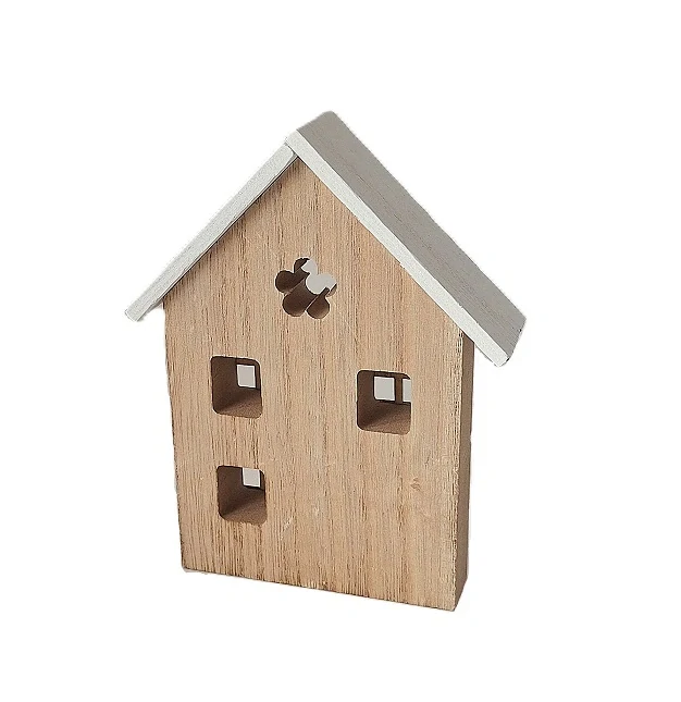 Domek 14 cm přírodní/bílá, s květinou