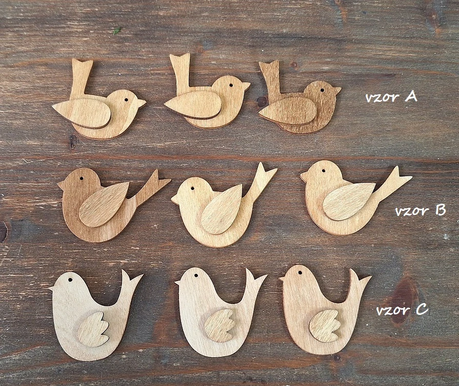 Ptáček 4,5 cm výsek přírodní (mix), 3 ks