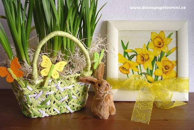 Obrázek 19 cm, Žluté narcisy s mašlí