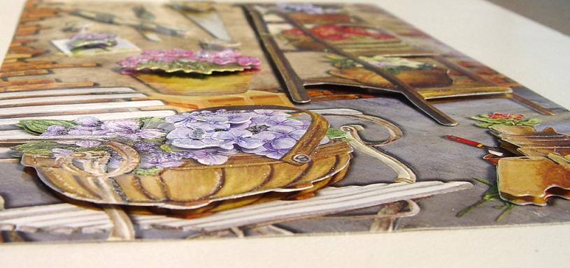 3D vzor 19, Koše květin, jablka a zahradní nářadí