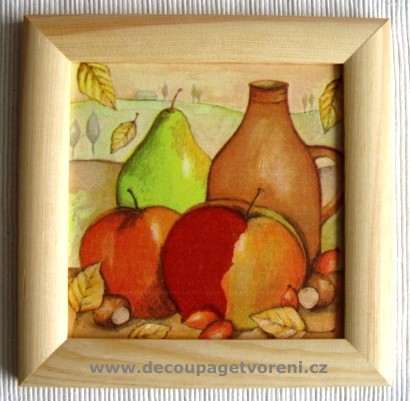 Obraz 19x19 cm/2x deska 16x16 cm, Amfóra jablka/broskve