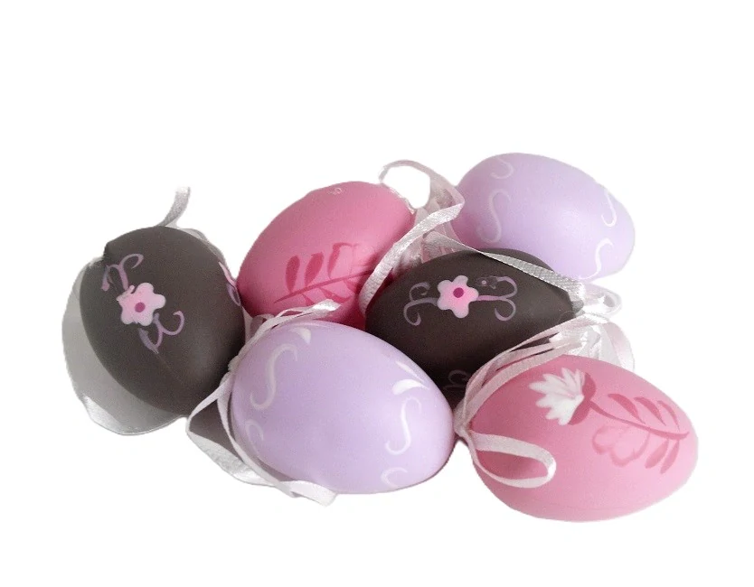 Vejce 6 cm květina růžová, lila, hnědá (závěs), 3 ks