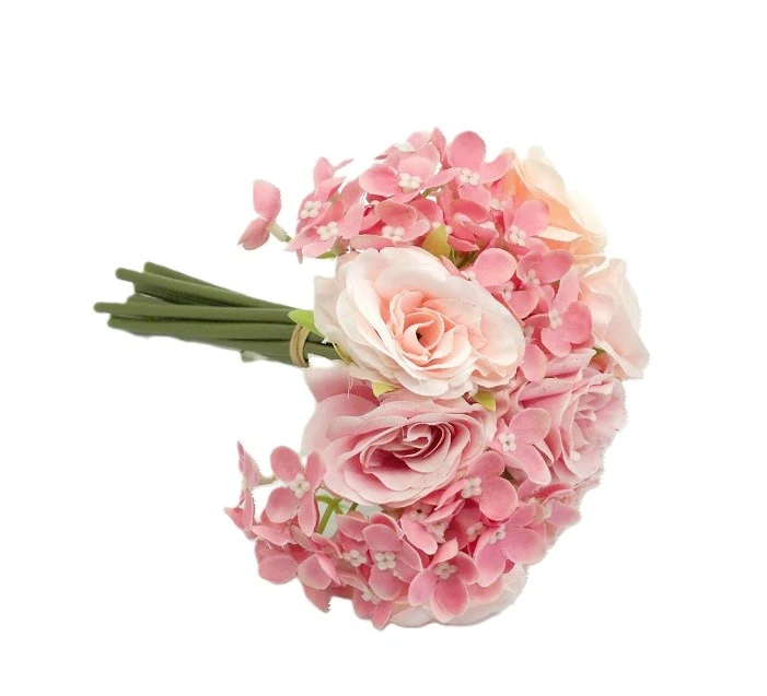Kytice růže/hortenzie 21 cm, růžová 10 ks