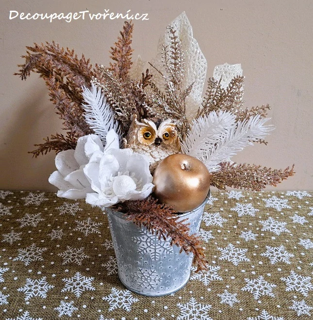 List 17 cm třpytky, patina bílá