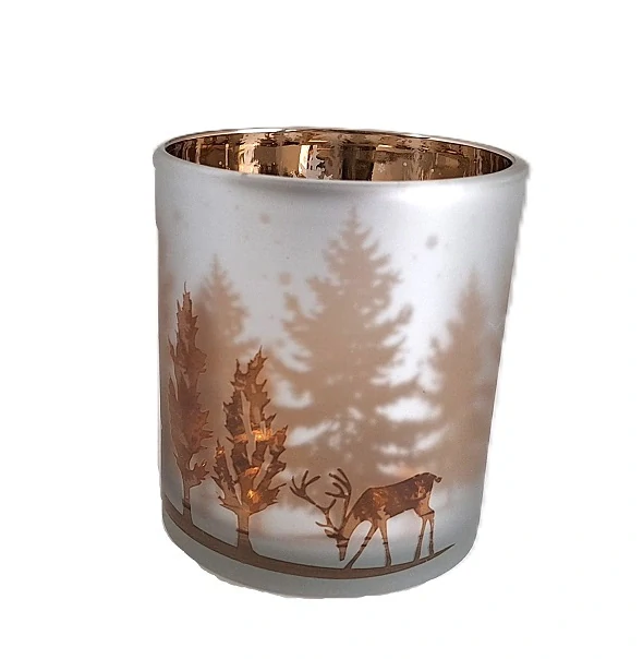 Svícen 8 cm zimní stříbrná, stromy a jelen