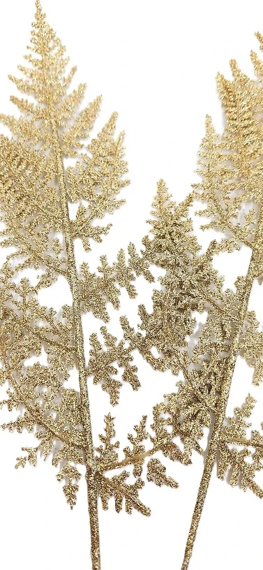 Kapradí 42 cm třpytky, zlatá