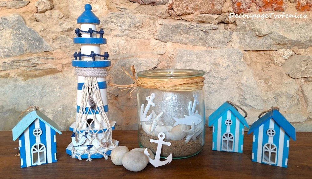 Domek rybářský 7 cm, modro-bílá