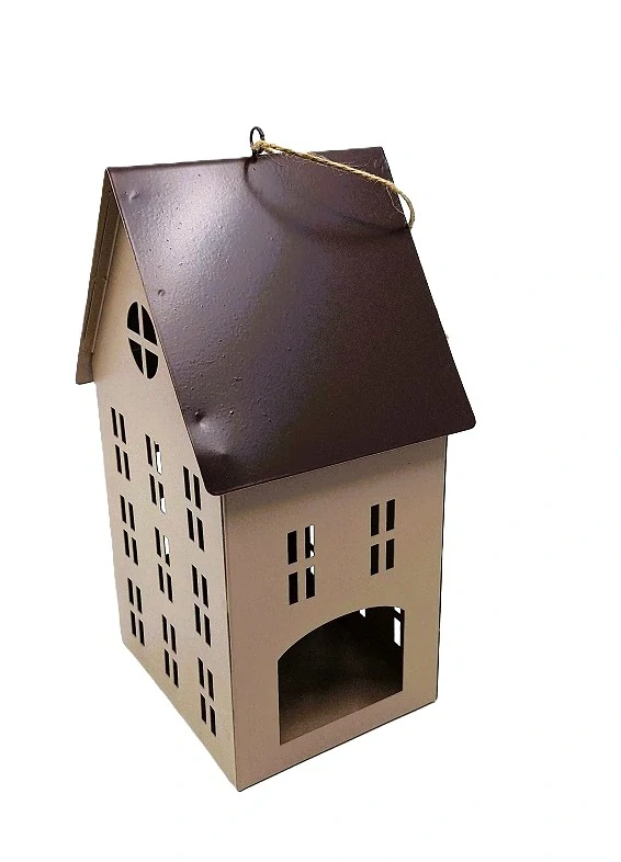 Svícen domek 23 cm, krémová/hnědá (kov)