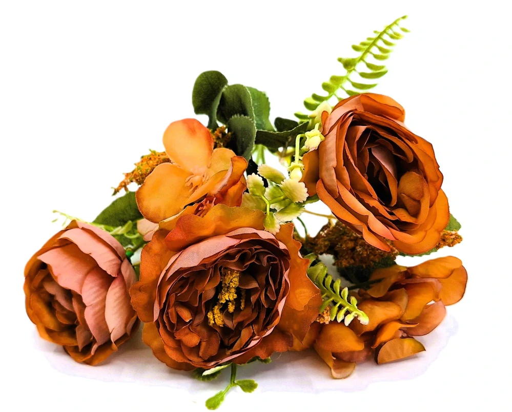 Kytice ranunculus/hortenzie 28 cm, oranžová tmavá