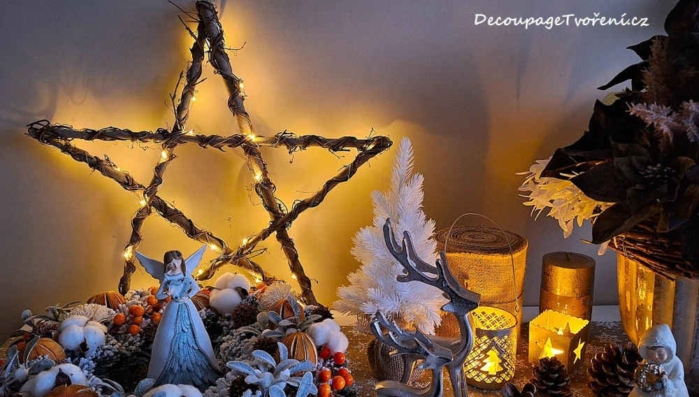 Hvězda 50 cm proutí, LED osvětlení