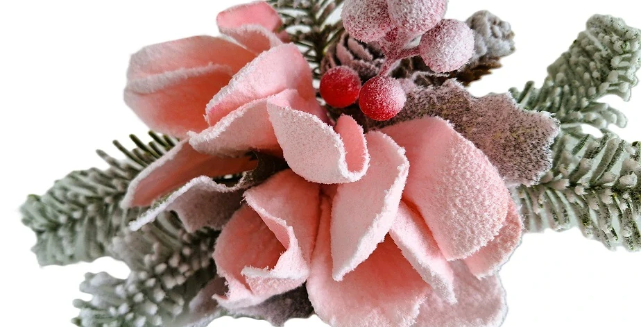 Klip zimní 25 cm, magnolie a zeleň, růžová