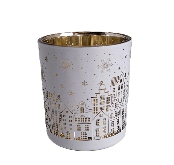Svícen 8 cm zimní bílá, domky