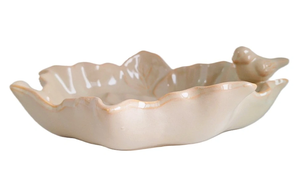 Pítko 26 cm ptáček a listy, krémová