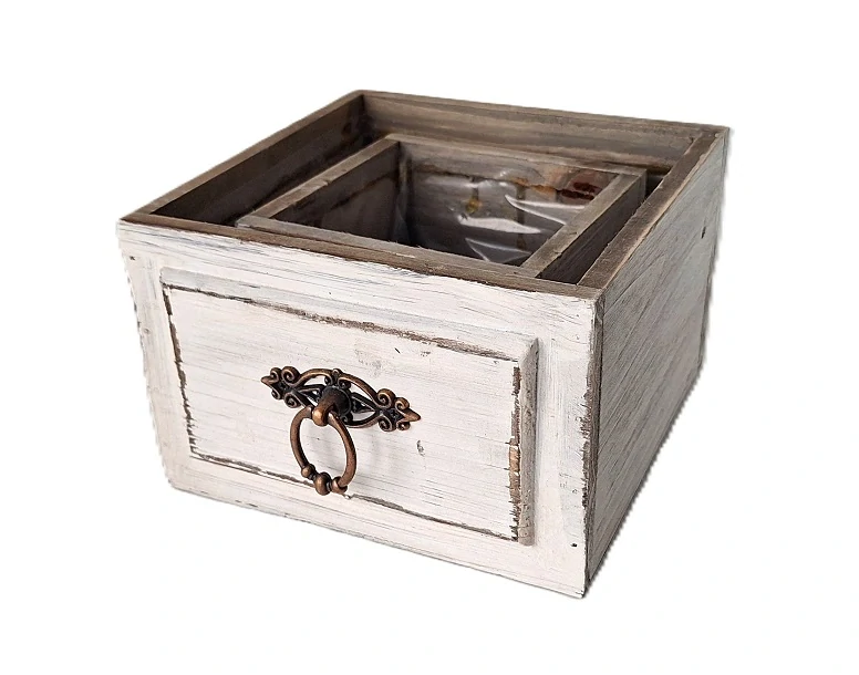 Zásuvky 18 cm patina šedá/bílá (kroužek)