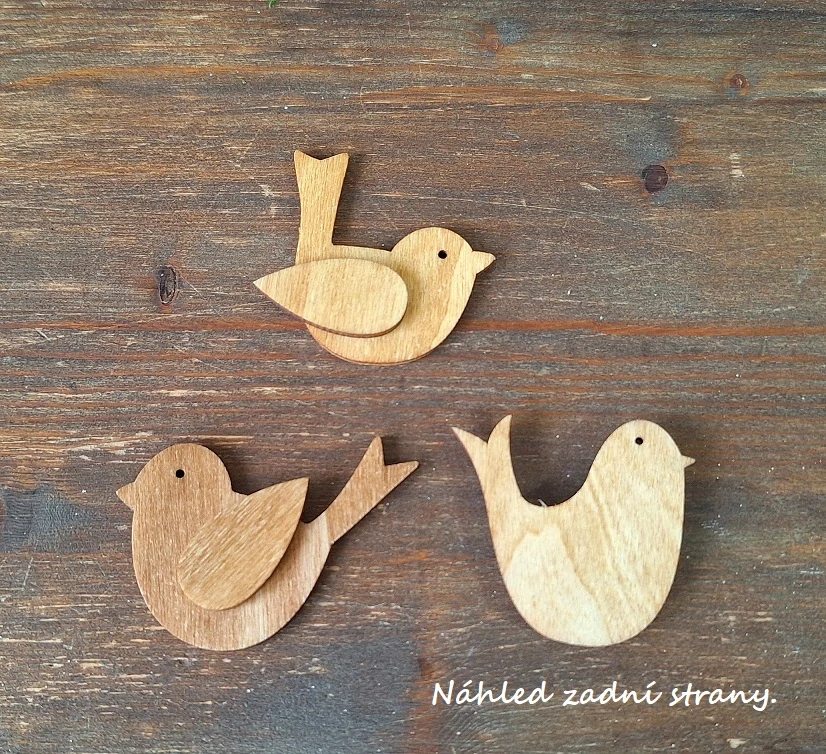 Ptáček 4,5 cm výsek přírodní (mix), 3 ks