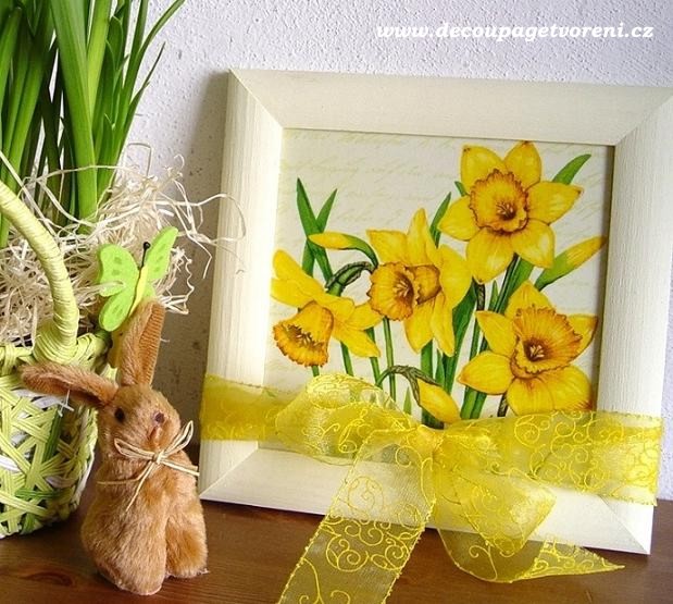 Obrázek 19 cm, Žluté narcisy s mašlí