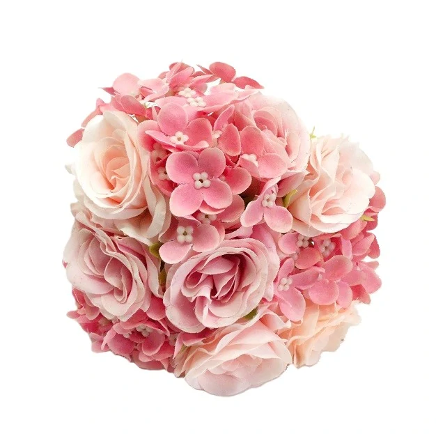 Kytice růže/hortenzie 21 cm, růžová 10 ks