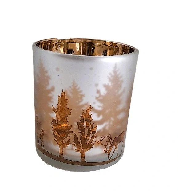Svícen 8 cm zimní stříbrná, stromy a jelen