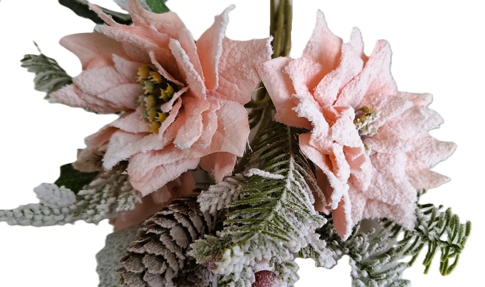 Kytice zimní 30 cm, vánoční hvězda, šišky a zeleň, 7 ks