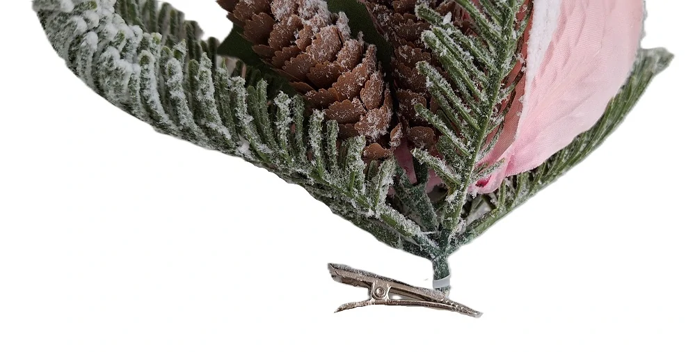 Klip zimní 25 cm, magnolie a zeleň, růžová