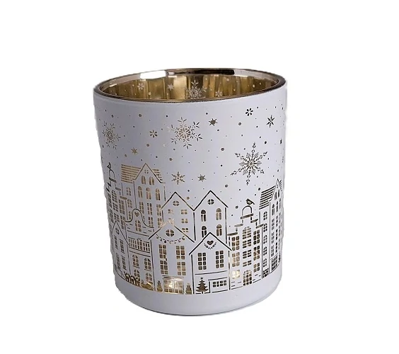 Svícen 8 cm zimní bílá, domky