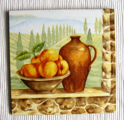 Obraz 19x19 cm/2x deska 16x16 cm, Amfóra jablka/broskve
