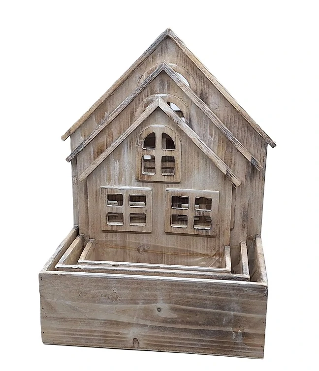 Domky 30/26,5/22 cm s truhlíkem (dřevo), 3 ks