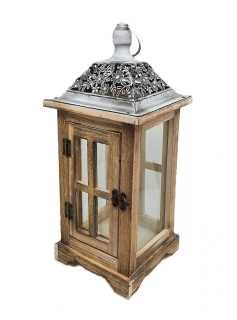 Lucerna 40 cm kov/dřevo, květina krajka