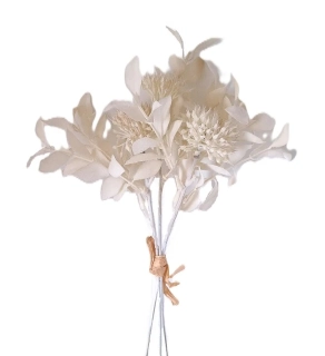Listnatec 26 cm s květy krémová, 3 ks