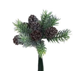 Větvička smrk/šišky 20 cm ojíněné,  12 ks/svazek