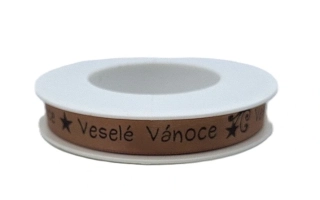 Stuha 15 mm x 1 m, Veselé Vánoce čokoláda (RS)