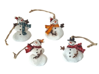 Sněhuláci 6 - 6,5 cm barevná šála, 4 ks