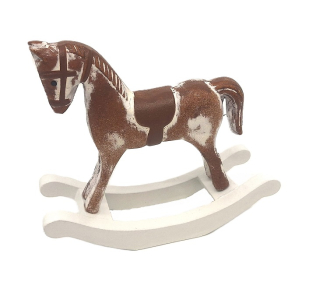 Koník 12 cm houpací, hnědá/bílá