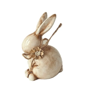 Zajíc 12 cm (porcelán) krémová, s květinou
