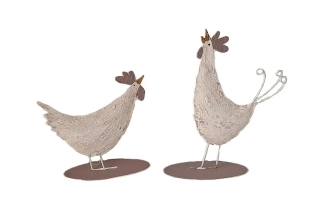 Slepice a kohout 10/14 cm (kov) bílá, 2 ks