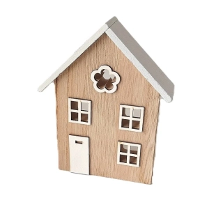 Domek 14 cm přírodní/bílá, s květinou