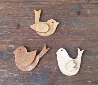 Ptáček 4,5 cm výsek přírodní (mix), 3 ks