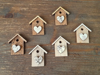 Budka srdce 3,8 cm výsek přírodní (mix 2 vzory), 6 ks