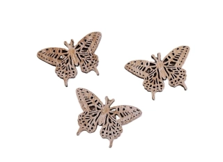 Motýl 4 cm přírodní dřevo, 6 ks