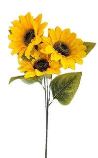 Slunečnice 75 cm 3 květy s listy, žlutá