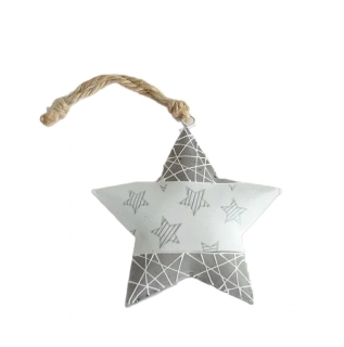 Hvězda 10 cm kov, šedá/bílá