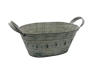 Truhlík 22 cm s uchy plech, ornament šedá